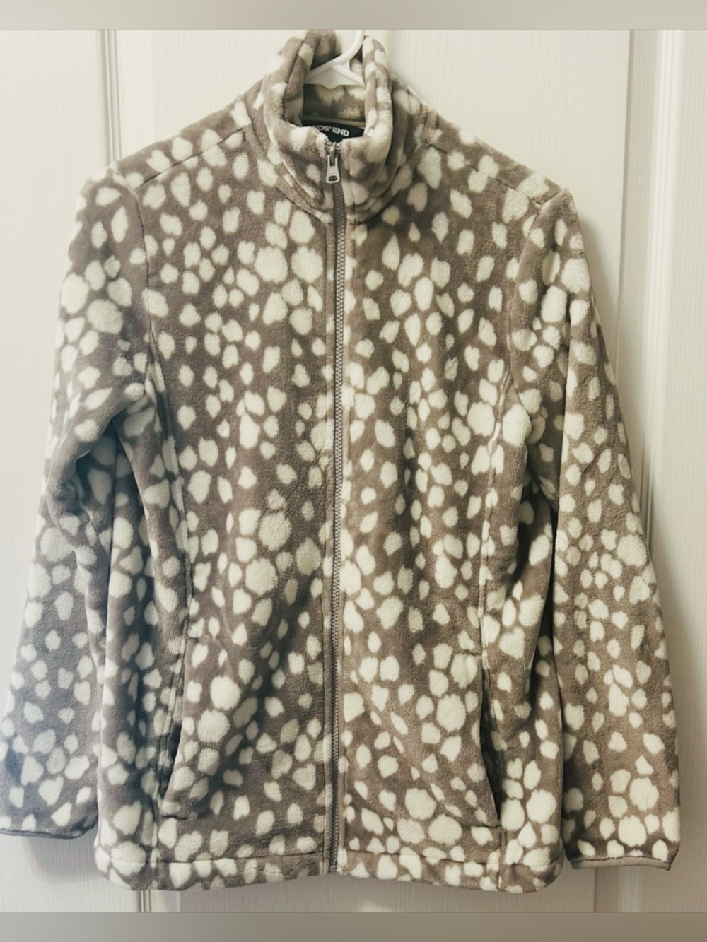 Lands' End Bambi gray and Cream Patterned Fleece Zip Jacket